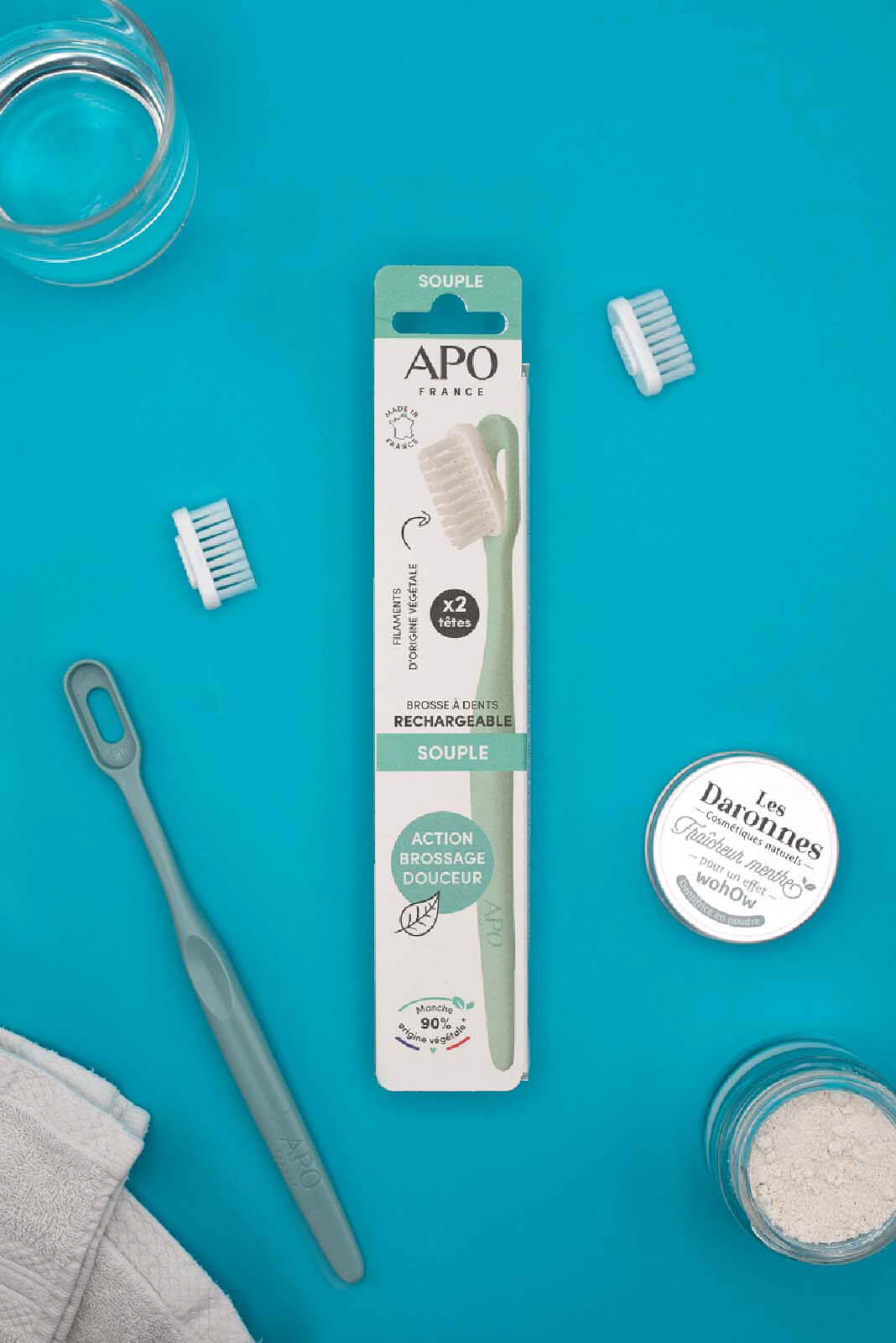 brosse à dents verte souple recyclable et rechargeable APO
